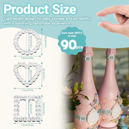 Hebillas pequeñas con diamantes de imitación de metal para cinta pack de 90 2