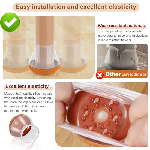 Image of Chair Leg Floor Protectors,Furniture Felt Pads Silicone Covers caps for Chairs,Non-Slip Bottom Furniture Leg Capsfor Hardwood Floors,Avoid Scratching and Reduce Noise(L,16 PCS)