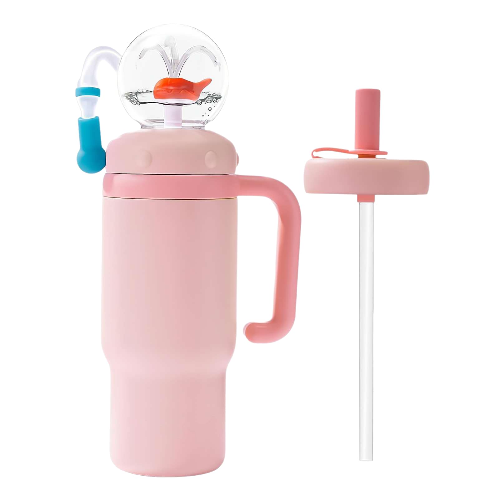 24oz Stainless Steel Whale Fountain Tumbler with Handle,Two Lids, Spill-Proof Tumblers,710ml Drinking Cup with Whale Squirt for Kids, Teens, and