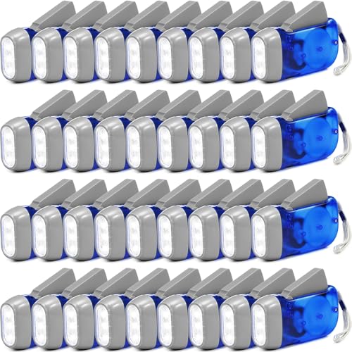 Image of Mudder 24 Pack Hand Crank Flashlight No Battery Emergency Flashlight, Self Powered Portable Light Dynamo Torch for Survival Kit Outdoor Hiking Emergency(Blue)