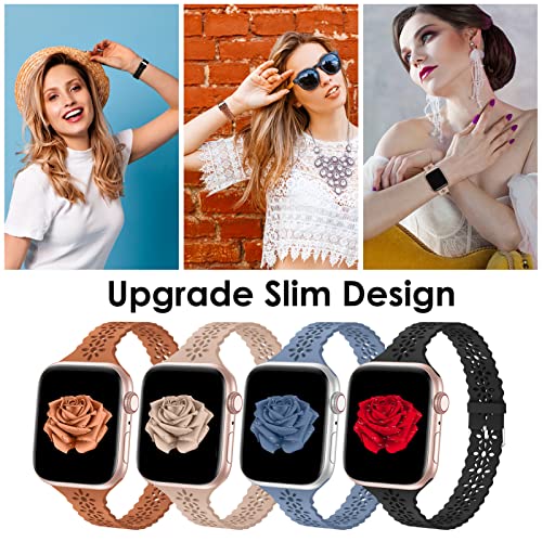 Image of Lace Silicone Bands Compatible with Apple Watch Bands for Women | Slim Thin Hollow-out Wristband for iWatch Series 11 10 9 Ultra 8 SE 7 6 5 4 3 2 1 38mm 40mm 41mm 42mm 44mm 45mm 46mm 49mm