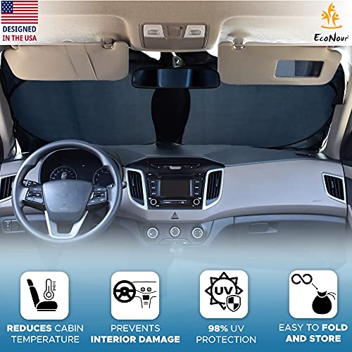 EcoNour Car Windshield Sun Shade with Storage Pouch | Durable 240T Material Car Sun Visor for UV Rays and Sun Heat Protection | Car Interior Accessories for Sun Heat | Standard (64 inches x 32 inches)