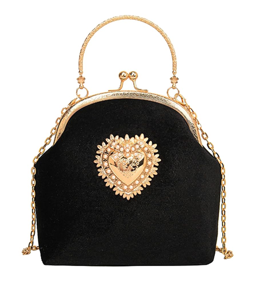 Women's Kiss Lock Crossbody Bag Small Velvet Kiss Clasp Shoulder Cross Body Purse Retro Top Handle Handbag Evening Bags
