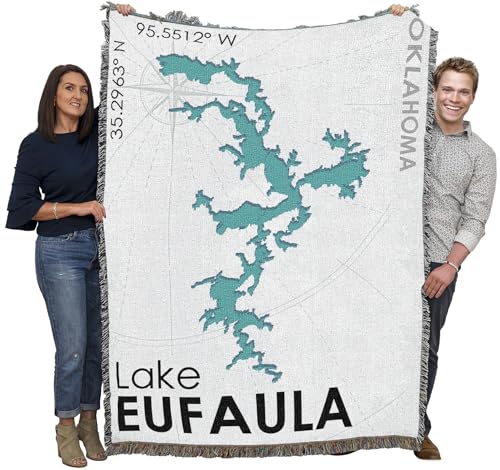 Pure Country Weavers Lake Eufaula OK Blanket - Oklahoma Gift Cotton Tapestry Throw - Made in The USA - 72" x 54"