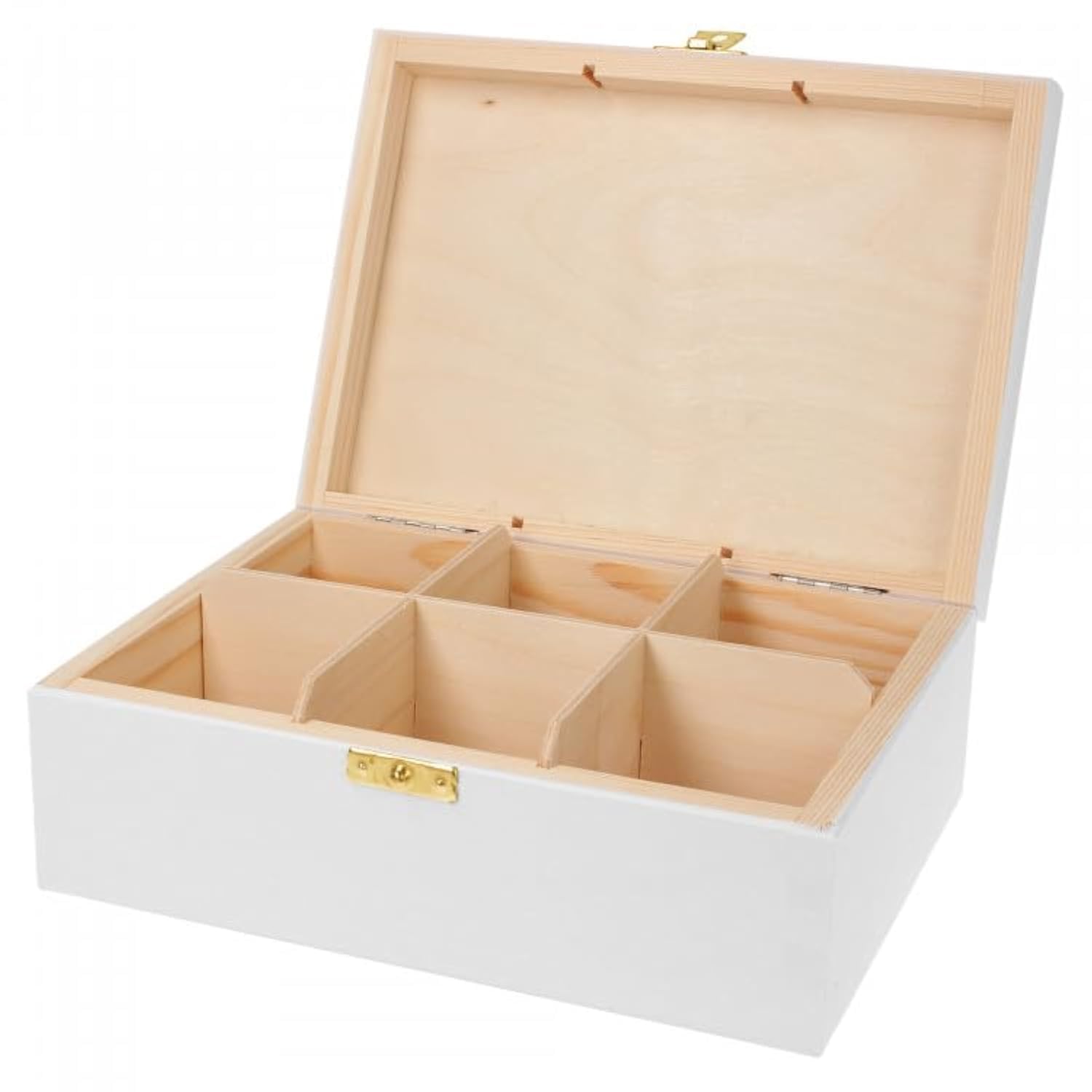 Wooden World Wooden Tea Box organizer with partition for 6 separate tea types - White