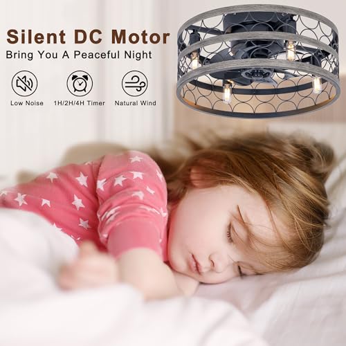 Caged-Ceiling-Fan-with-Lights-and-Remote-18-Flush-Mount-Farmhouse-Ceiling-Fans-DC-Motor-Low-Profile-Ceiling-Fan-for-Kitchen-Bedroom-Black-Grey Caged Ceiling Fan with Lights and Remote 18 Flush Mount Farmhouse Ceiling Fans DC Motor Low Profile Ceiling Fan for Kitchen Bedroom Black Grey