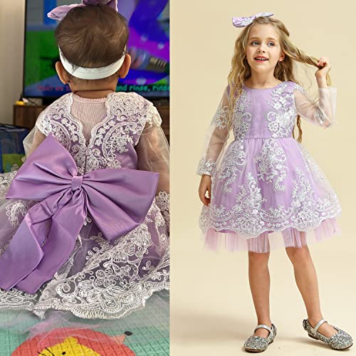 Hnxdyy Baby Girl Tutu Dress Lace Bowknot Princess Birthday Wedding Tutu Gown #790 Purple Size(100) 2-3 Years #TOP2