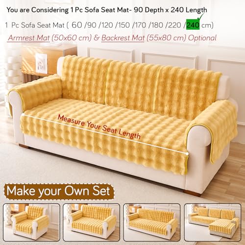 Image of HOKIPO 'FurHug' Premium Faux Fur Rabbit Sofa Cover Mats for L Shape and 1 /2 /3 Seater Sofa. Make Your Own Sofa Cover Set, Mat Length 90(D) x 240(L) cm, Honey Yellow (AR-6290-YLW)