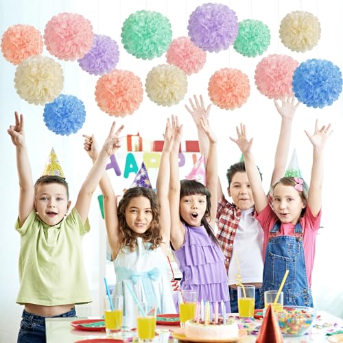 EASY JOY 15PCS Pastel Paper Tissue Pom Poms Decoration Macaron Rainbow Candy Ice Cream Easter Flowers Wall Hanging Decor for Birthday Wedding Baby Shower - Image 6