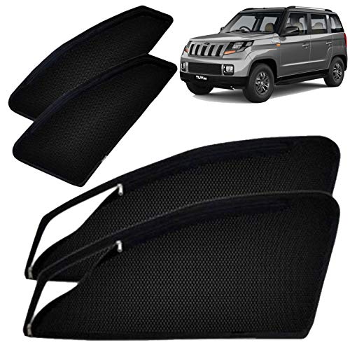 Image of Autofact Magnetic Car Sunshades Compatible with Mahindra TUV 300 (Set of 4) - Easy Installation, UV Protection, Keeps Car Cool (Front 2 with Zippers for Easy Access, Rear 2 Without Zippers)