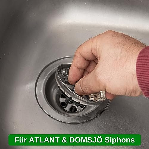 Spülbecken Siebkörbchen, 1 Set, Ø 80 mm, kompatibel mit IKEA Siphon ATLANT und DOMSJÖ, Siebkorb mit verbesserter Gummidichtung, passend für Atlant Spültisch und Domsjö Spüle, Stöpselsieb Ersatz Teil