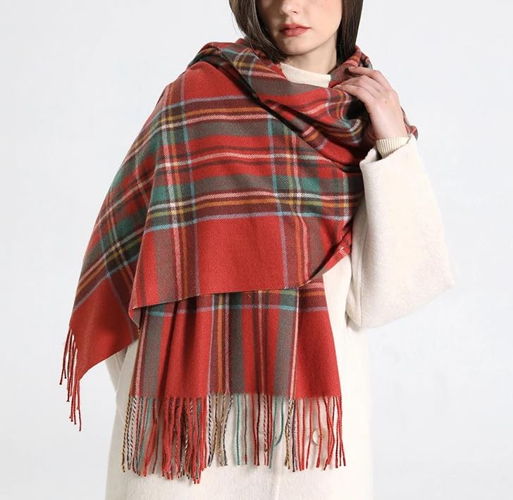 Dninmim Bufanda a cuadros para mujer, para invierno, cálida, cachemira, larga, con borla, chal