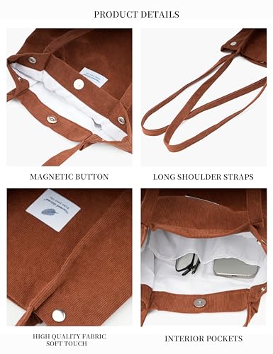 Image of TOPASION Cute Corduroy Tote Bag Canvas Shoulder Handbags for Women Travel Shopping