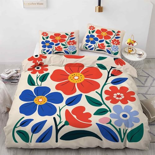 Housse de couette 200x200 fleurs fermeture éclair lit sans plis - 4