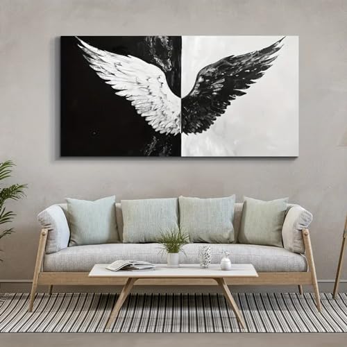 Toile ailes noires et blanches 85 x 160 cm peinture de salon