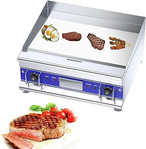Electric Griddles, Commercial Stainless Steel Adjustable Countertop Hot Plate BBQ Grill with Hot Heating Pan Plate Teppanyaki Table Grill with Oil Leaking Hole, Removable Oil Drawer for Kitchen