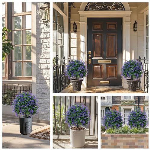 Árbol de bola artificial de lavanda de 21.6 pulgadas para decorar esquinas sin luz natural 7
