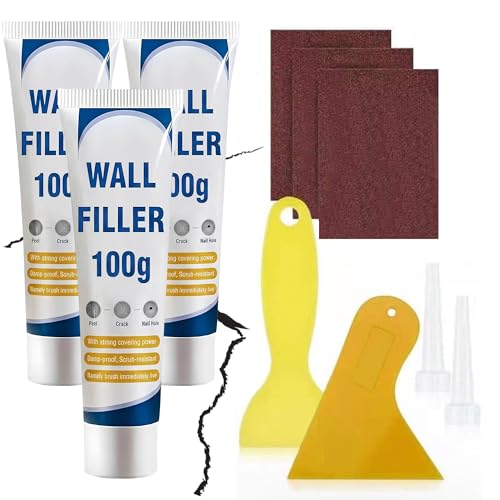 Wall Repair Kit Ready Mixed Filler for Walls Holes & Gaps 3 Sand Paper 3 Wall Patches Plastic Filling Tools Plaster & Wood Filler 3x100