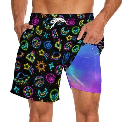 Men's Swim Trunks with Compression Liner 7 Inch Inseam Beach Shorts Quick Dry Bathing Suits