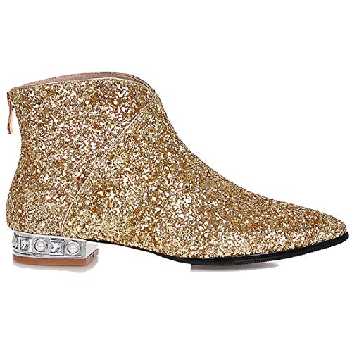 MAVMAX Sequin Low Heeled Ankle Boots Sparkly Block Heel Booties Shiny Glitter Flats Wedding Shoes for Women2