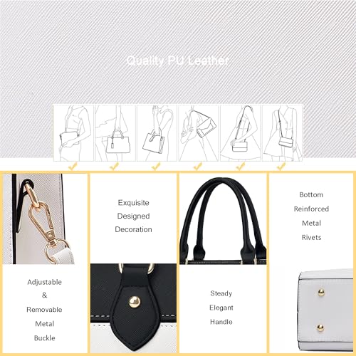 Image of CHICAROUSAL Crossbody Purses and Handbags for Women PU Leather Tote Top Handle Satchel Shoulder Bags (d White black)