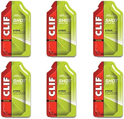 CLIF SHOT - Energy Gels - Citrus Flavor - 25mg Caffeine- Non-GMO - Quick Carbs & Caffeine for Energy - High Performance & Endurance - Fast Fuel for Cycling and Running (1.2 Ounce Packet, 6 Count)
