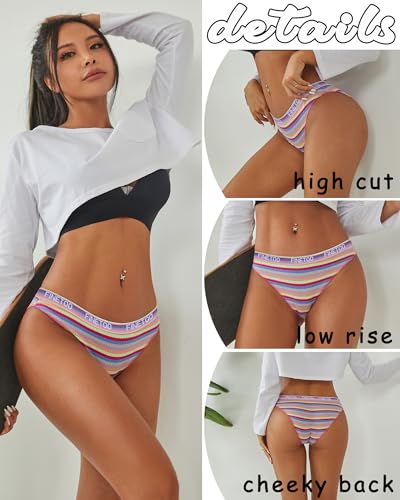 Image of FINETOO Cotton Underwear for Women Cheeky High Cut Breathable Stretch Sexy Ladies Hipster Bikini Panties Pack S-XL