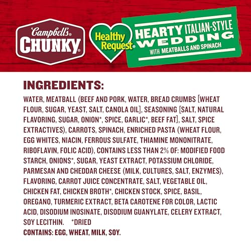 Image of Campbell's Chunky Healthy Request Soup, Hearty Italian Wedding Soup with Meatballs and Spinach, 18.8 Oz Can (Case of 12)