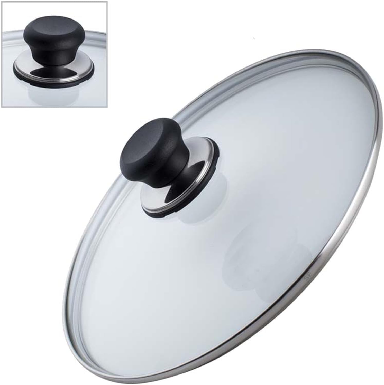 1X Glass Lid, Heat-Resistant with Plastic Handle, Steam Hole, Universal Fit, Transparent, Round, 28 CM