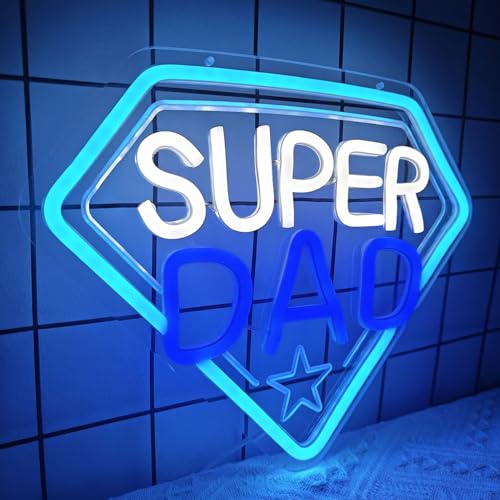 Image of Fathers Day Neon Sign Super Dad Led Sign Dimmable Father's Day Decorations New Dad Neon Lights Super Dad Decorations for Father Dad Birthday Gifts