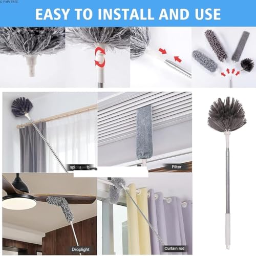 Image of 5-in-1 Fan Cleaning Kit with Extendable Rod | Microfiber Ceiling Fan Cleaner, Dusting Brush Set for Home, Wall, AC & Hard-to-Reach Areas