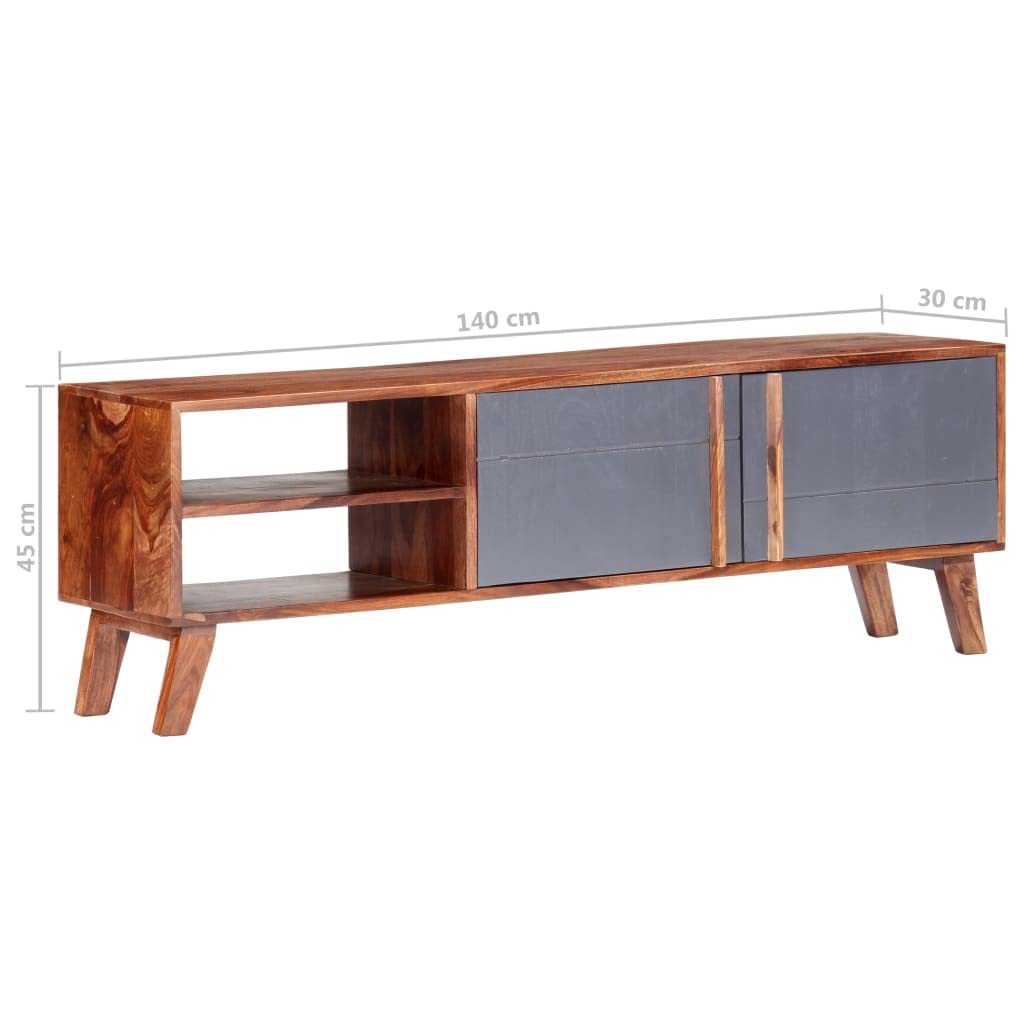 Stojak na telewizor, szary, 140 x 30 x 45 cm, lite palisander, centrum rozrywki do salonu i sypialni, stylowe futro, elegancki design