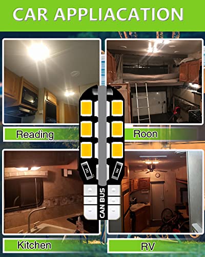Unxmrff - 921 922 912 Rv Interior Led Light Bulbs Super Bright 24-Smd Warm White, T10 194 Led Bulb Replacement 12V Car Dome Map Lights, Rv Light, Trailer Boat Motorhome Camper Light Bulbs, Pack Of 20 #TOP6