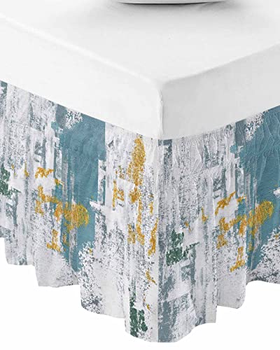 Multicolor Bed Skirt King Size 18 Inch Drop, Adjustable & Elastic Wrap Around Bed Skirts Pleated Luxury Dust Ruffles For Twin Full Queen Cal King Base Bed, Modern Abstract Minimalist Geometry Painting #TOP1