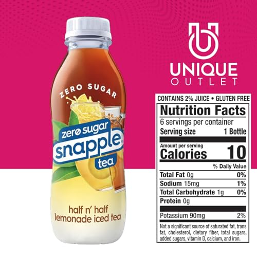Snapple Zero 16-Pack Of Half And Half All Natural Iced Tea Gluten Free 16.0 Fl Oz Plastic Bottle + 25 Sugarcane Food Grade Disposable Straws By Unique Outlet Brand thumb #4