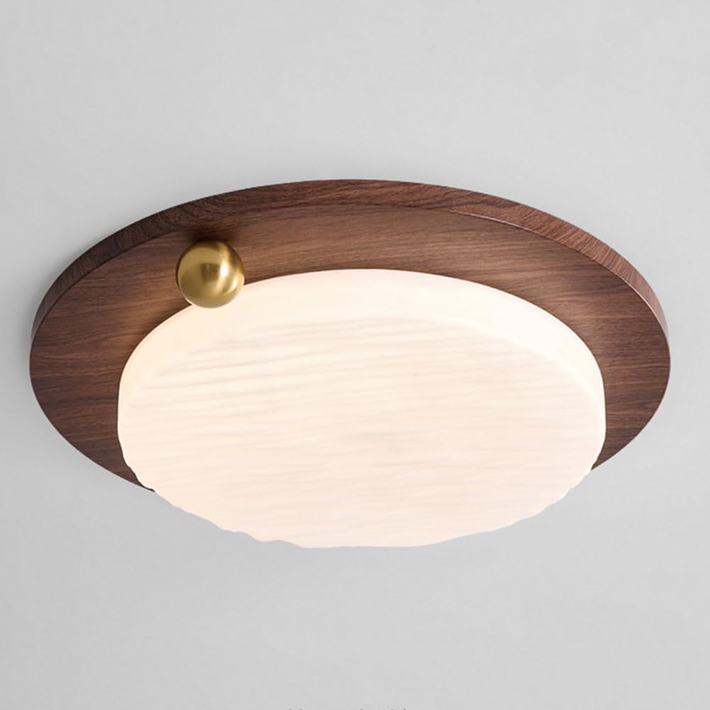 JXYDJH Master Bedroom Light Fixtures 19.7 Inch Mid Century Ceiling Light with Wood Grain Metal Ceiling Lamp Vintage Metal Frame LED Ceiling Light for Living Room Kitchen Hallway（Walnut Color）