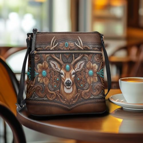 Image of Leather Women Crossbody Hobo Bag Satchel Purse Handbag with Adjustable Shoulder Strap and Zipper Pockets