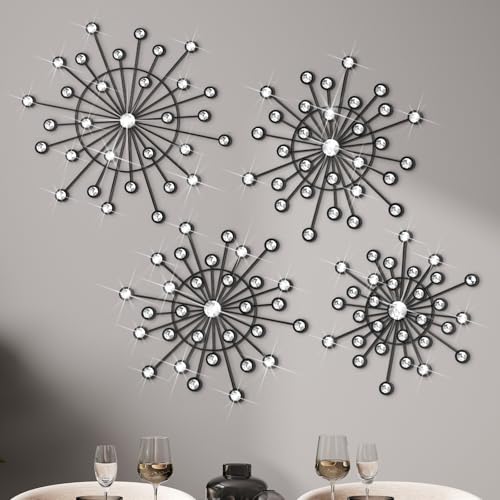 Blulu 4 Pcs Metal Wall Decor Bling Crystal Wall Art