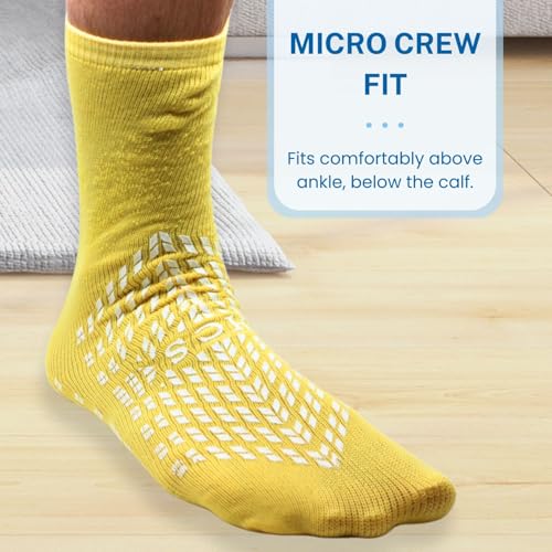 HCS Non-Slip Hospital Socks with Grips for Women & Men (6 Pairs) - 360 All-Around Tread Non-Slip Sock, Elderly/Seniors - Hospital Grip Socks, Women, Men - Fall Risk Patient Slippers (Yellow, Regular)