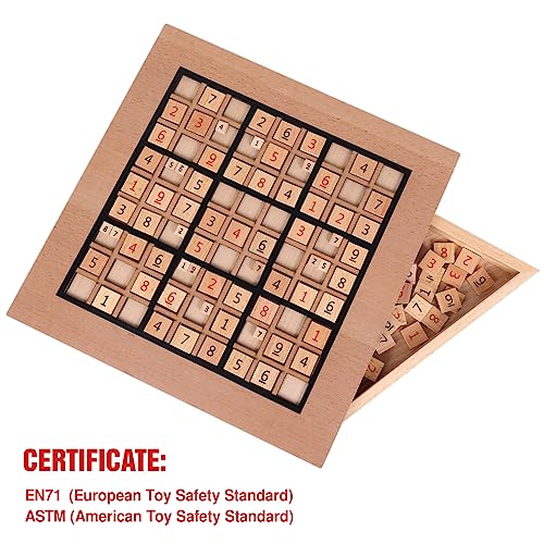 Image of GOTHINK Wooden Sudoku Puzzle Set, Challenge Your Mind with 11.6 Inch Sudoku Board Game, Includes 90 Large Number & Thinking Tiles, 2 Drawers for Storage, for All Ages