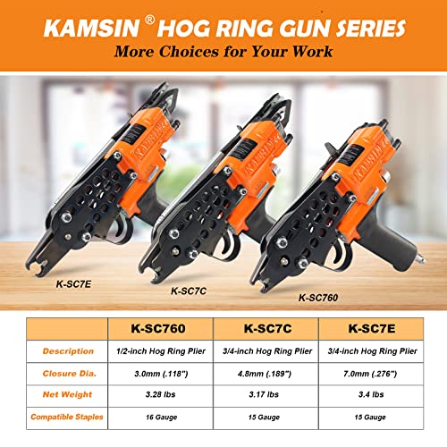 Kamsin K-Sc7C 15 Gauge Pneumatic Hog Ring Gun 3/4-Inch Crown 4.8Mm Closure Diameter Hog Ring Stapler Air Power Hog Ring Plier Hog Ring Staple Gun C Ring Stapler #TOP7
