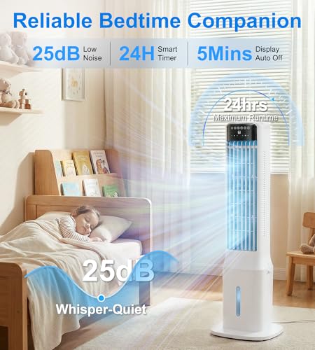 Swamp Cooler, Cooling Fans that Blow Cold Air, 120° Swing,24H Timer,2.4 Gal Water Tank, 4 Modes & 3 Speeds, Remote, windowless Portable Air Conditioners, Evaporative Air Cooler for Room,Bedroom,White - Thumbnail 4