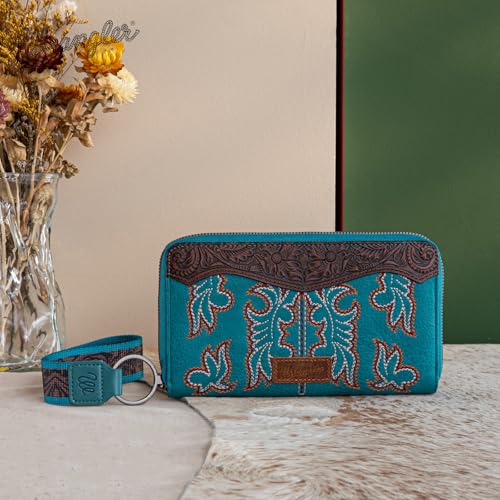 Image of Wrangler Wristlet Wallets Western Wallet for Women Floral Tooled Womens Wallet Boot Stitch Purses