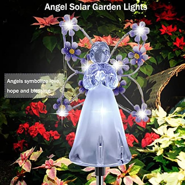 Solar Garden Lights, LED Angel Solar Landscape Decorative Lights, Outdoor Waterproof Solar Garden Stake Lights, Solar Pathway Lights for Patio Yard Lawn Grave Cemetery, Memorial Sympathy Gift (Purple)