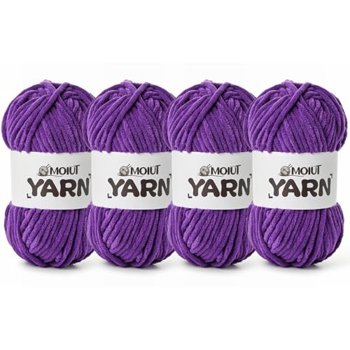 Image of 4 Packs Fluffy Chenille Yarn for Crocheting, Chunky Velvet Yarns for Crochet Amigurumi, Baby Yarn for Crocheting Soft Blanket, 349.9yds /14.1 oz Bulky Yarns for Crafts /Hats /Shoes /Socks (4 Lilac)