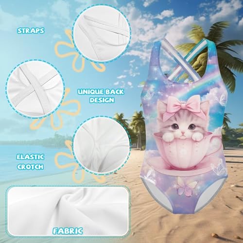 Image of WELLFLYHOM Girls Swimsuit 5-14 Cross Back Swimwear Full Coverage One Piece Bathing Suit Sleeveless Beachwear