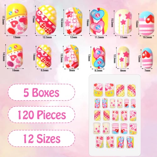 Scettar Kids 120pcs False Nails - Press On, Stick On, Full Cover Short False Fingernails for Girls, various colors, 0.04 g (Pack of 24) - Image 2