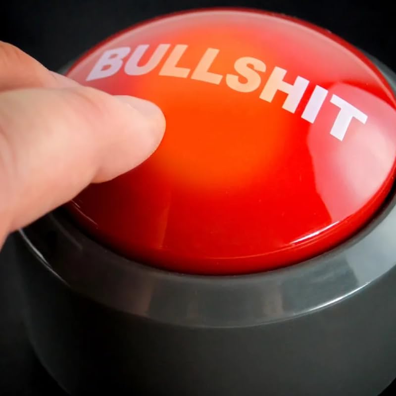 Bullshit Alarmknopf | Mit 5 verschiedenen Anti-BS-Reaktionen | Großer roter Summer | Lustig für Erwachsene | Spaß fürs Büro | 2 x AAA Batterien enthalten