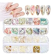 24 Grids Seashell Nail Art Slices Nail Flakes, Wsimily 3D Irregular Abalone Shell Slices Nail Art...