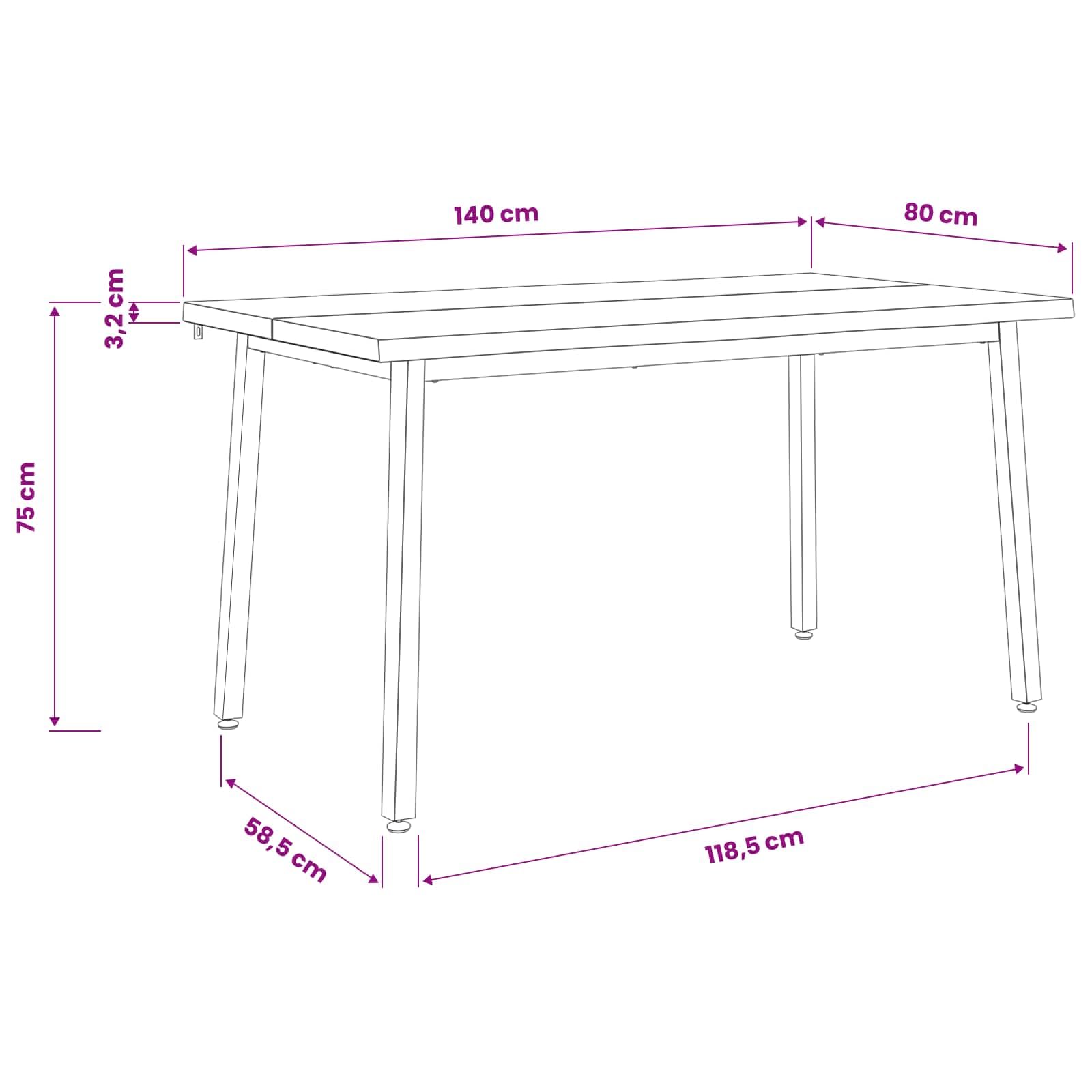 vidaXL 140 x 80 x 75 cm Lite Drewno Akacji biały i czarny Prostokątny